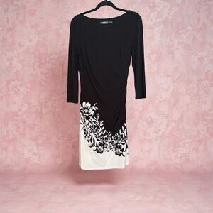 Lauren Ralph Lauren Black and White Floral Long Sleeve Dress